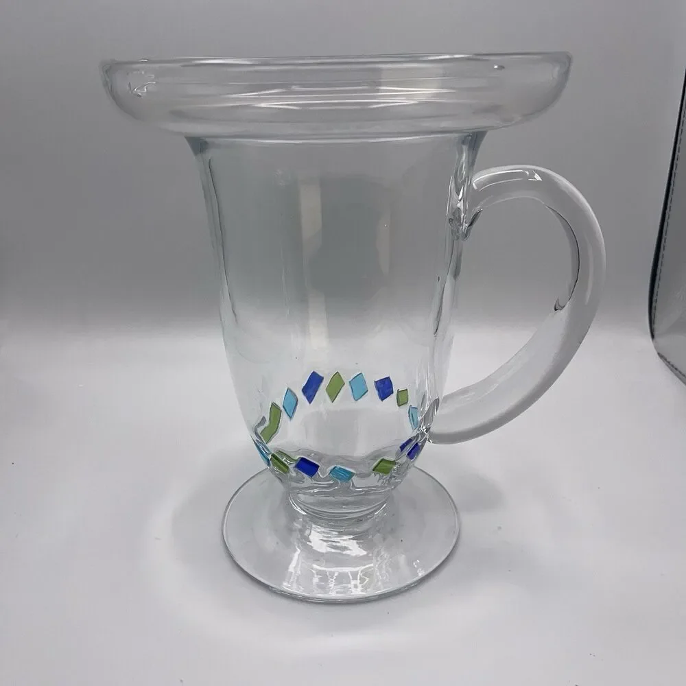 Recycled Glass Margarita Pitcher Blue Green Handmade With Handle Confetti